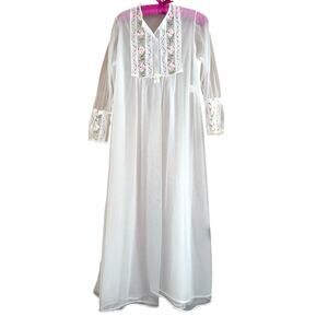 Suzy Star Vintage Sheer White Long Floral Accented Duster Robe size 9